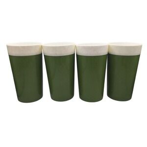 Set of 4 Vintage Roselle IL Tumblers Green White Enamelware Retro Drinkware